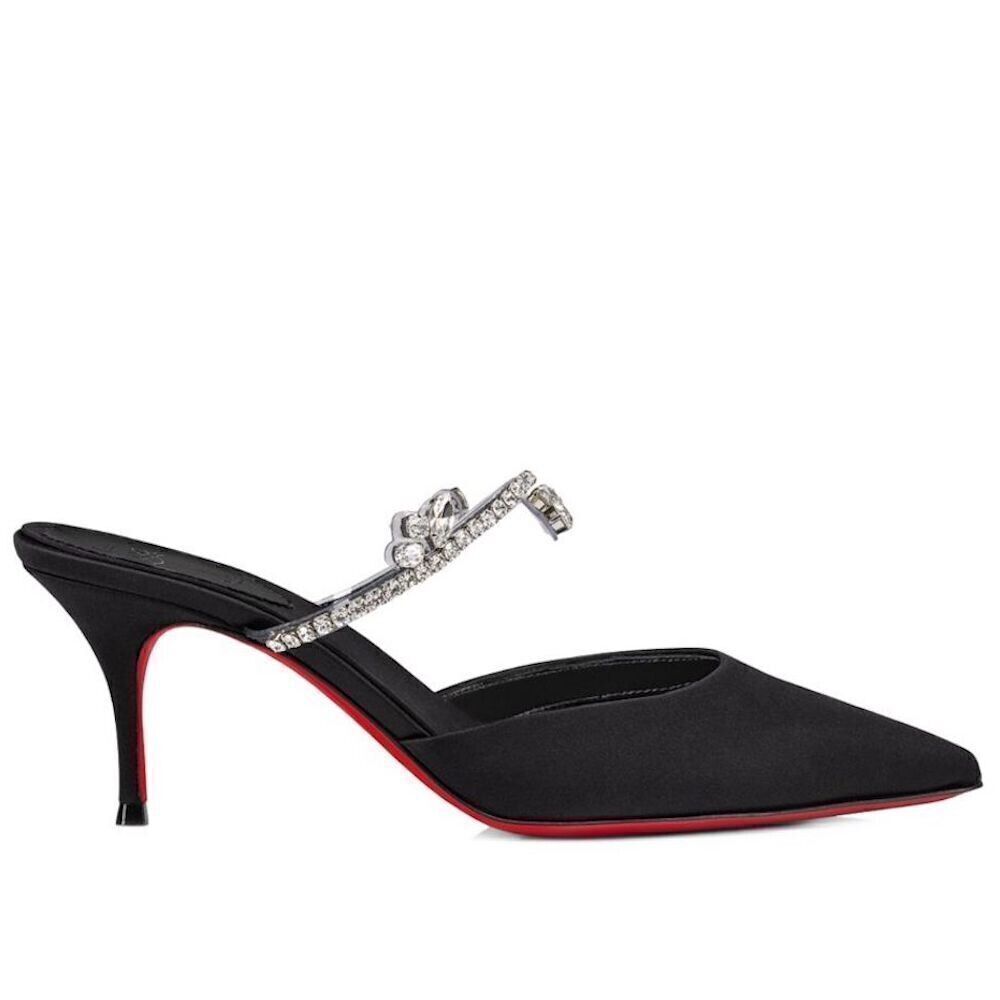 Christian Louboutin Planet Queen Crystal Embellished Satin Mule Pumps Black 39 - Picture 2 of 11